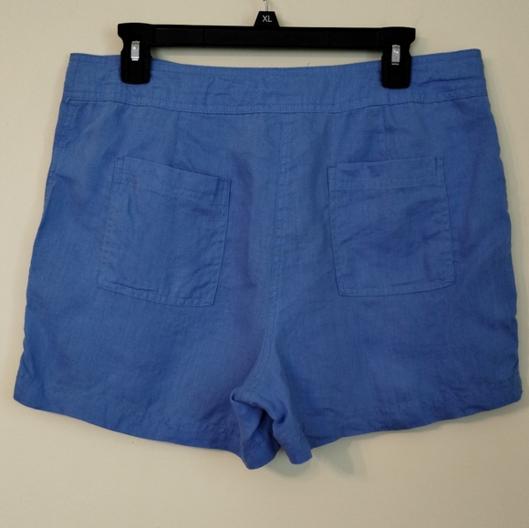 Antibes Blanc Women Short 100% Linen Chino High Rise Blue Size 10 - Picture 4 of 11